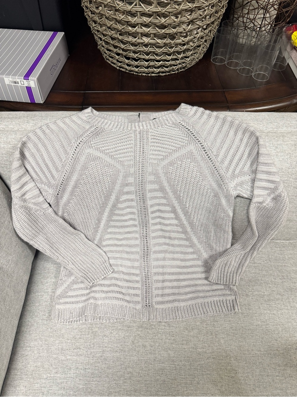The Limited Light Gray Textured Crewneck Sweater